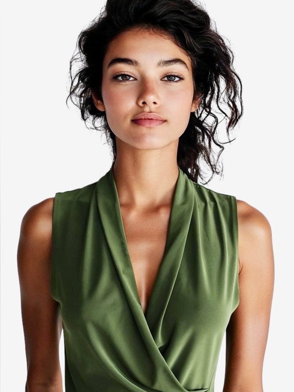 NORMA KAMALI Sleeveless Green Faux Wrap Dress, Size Extra Small.